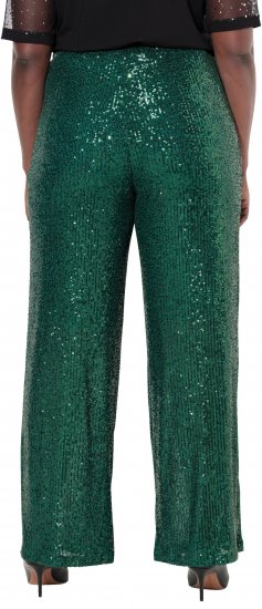 Ulla Popken Wide Leg Sequined Pants Dark Green - Τζιν & Παντελόνια για Γυναίκες σε Μεγάλες Μεγέθη – Plus Size - 