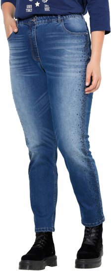Ulla Popken Rhinestone Detail Stretch Fit Jeans Denim Blue - Τζιν & Παντελόνια για Γυναίκες σε Μεγάλες Μεγέθη – Plus Size - 