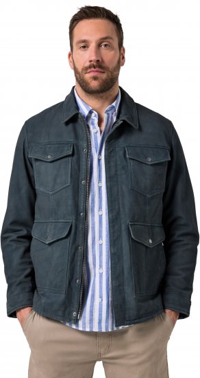 JP1880 Fine Lamb Leather Jacket Deep Sea Blue - Μπουφάν - Aνδρικά μπουφαν μεγάλα μεγέθη