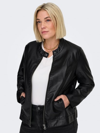 Only Carmakoma Robber Leather Jacket Black - Δερμάτινα μπουφάν - 