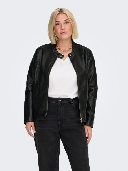 Only Carmakoma Robber Leather Jacket Black - Δερμάτινα μπουφάν - 