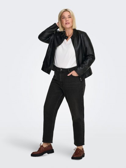 Only Carmakoma Robber Leather Jacket Black - Δερμάτινα μπουφάν - 