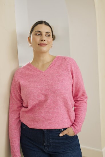 Kaffe Curve Emilia Pullover Pink Power Melange - Πλεκτά πουλόβερ - 