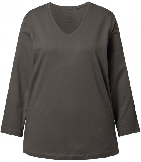 Ulla Popken Back To Basics V-Neck Relaxed Fit Cotton Tee Graphite Grey - Μπλουζάκια - 