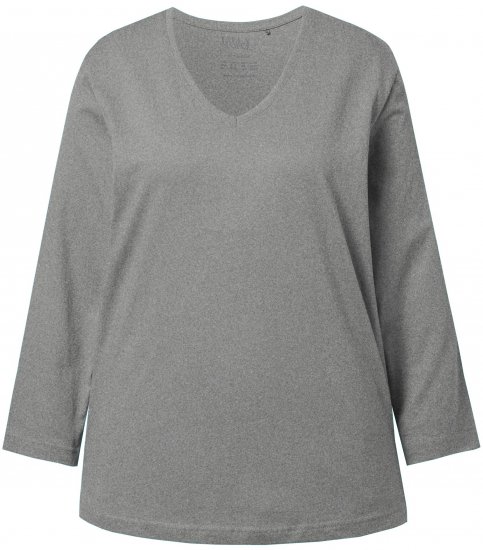 Ulla Popken Back To Basics V-Neck Relaxed Fit Cotton Tee Light Grey Melange - Μπλουζάκια - 