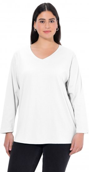 Ulla Popken Back To Basics V-Neck Relaxed Fit Cotton Tee Snow White - Μπλουζάκια - 