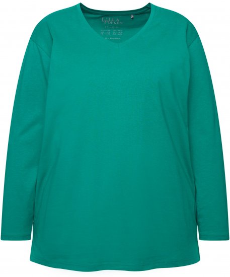 Ulla Popken Back To Basics V-Neck Relaxed Fit Cotton Tee Emerald Green - Μπλουζάκια - 