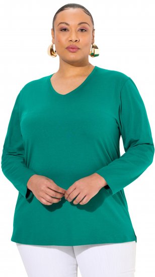 Ulla Popken Back To Basics V-Neck Relaxed Fit Cotton Tee Emerald Green - Μπλουζάκια - 