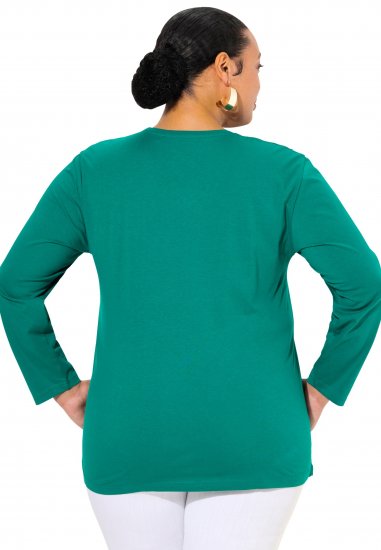 Ulla Popken Back To Basics V-Neck Relaxed Fit Cotton Tee Emerald Green - Μπλουζάκια - 