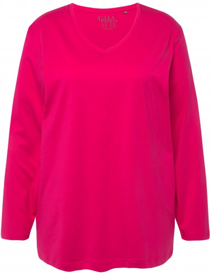 Ulla Popken Back To Basics V-Neck Relaxed Fit Cotton Tee Magenta Pink - Μπλουζάκια - 