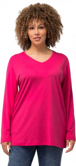 Ulla Popken Back To Basics V-Neck Relaxed Fit Cotton Tee Magenta Pink - Μπλουζάκια - 