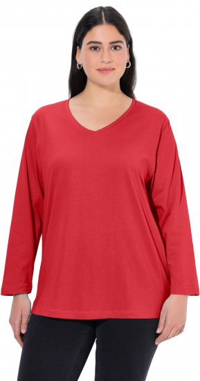 Ulla Popken Back To Basics V-Neck Relaxed Fit Cotton Tee Salsa Red - Μπλουζάκια - 