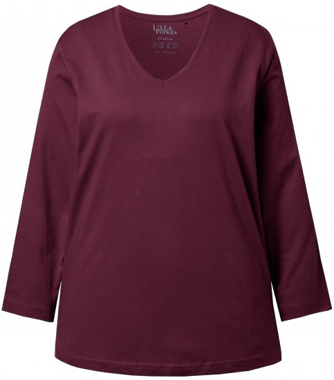 Ulla Popken Back To Basics V-Neck Relaxed Fit Cotton Tee Dark Berry - Μπλουζάκια - 