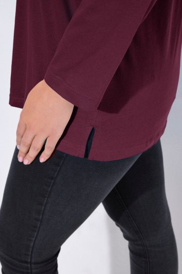 Ulla Popken Back To Basics V-Neck Relaxed Fit Cotton Tee Dark Berry - Μπλουζάκια - Γυναικεία T-shirts