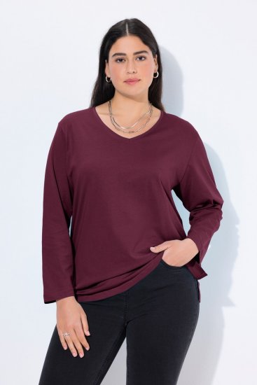 Ulla Popken Back To Basics V-Neck Relaxed Fit Cotton Tee Dark Berry - Μπλουζάκια - Γυναικεία T-shirts