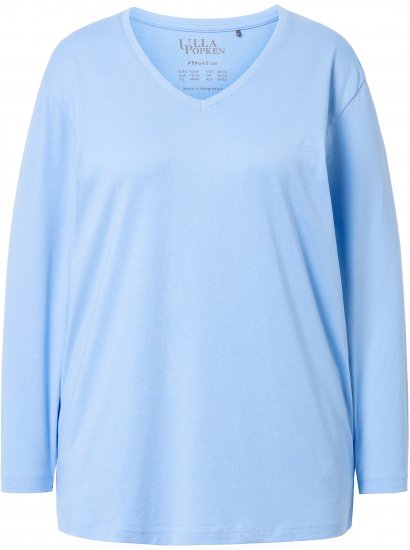 Ulla Popken Back To Basics V-Neck Relaxed Fit Cotton Tee Light Blue - Μπλουζάκια - 