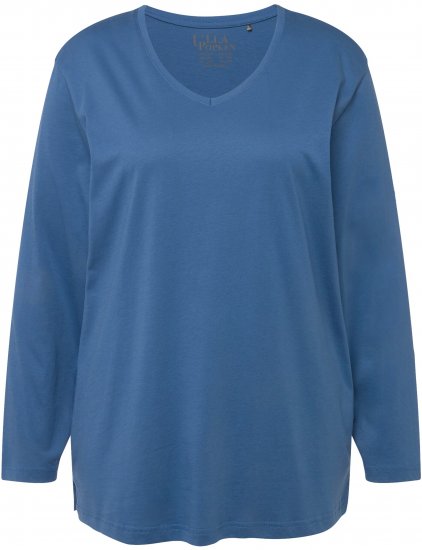 Ulla Popken Back To Basics V-Neck Relaxed Fit Cotton Tee Denim Blue - Μπλουζάκια - 