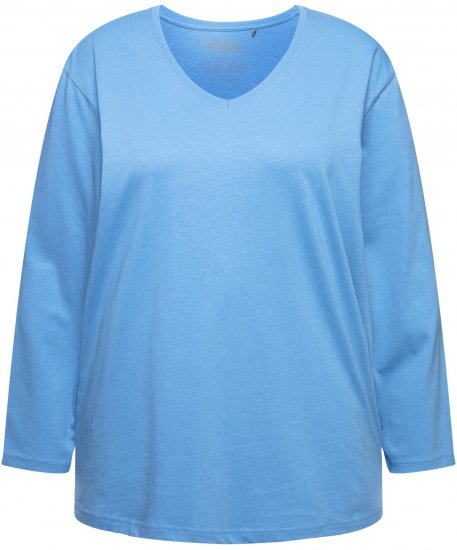 Ulla Popken Back To Basics V-Neck Relaxed Fit Cotton Tee Light Cornflower - Μπλουζάκια - 