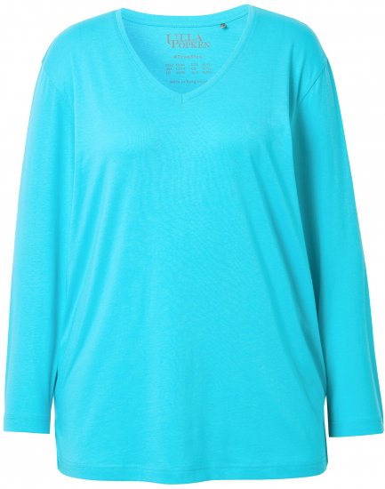 Ulla Popken Back To Basics V-Neck Relaxed Fit Cotton Tee Deep Aqua - Μπλουζάκια - 