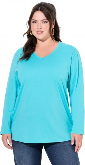 Ulla Popken Back To Basics V-Neck Relaxed Fit Cotton Tee Deep Aqua - Μπλουζάκια - 