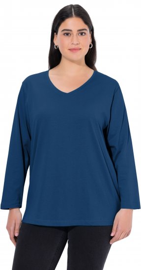 Ulla Popken Back To Basics V-Neck Relaxed Fit Cotton Tee Dark Blue - Μπλουζάκια - 