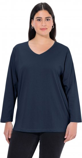 Ulla Popken Back To Basics V-Neck Relaxed Fit Cotton Tee Navy Blue - Μπλουζάκια - 