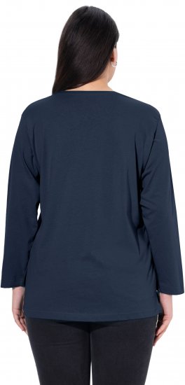 Ulla Popken Back To Basics V-Neck Relaxed Fit Cotton Tee Navy Blue - Μπλουζάκια - 