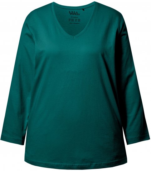 Ulla Popken Back To Basics V-Neck Relaxed Fit Cotton Tee Teal Green - Μπλουζάκια - 