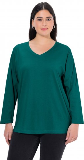 Ulla Popken Back To Basics V-Neck Relaxed Fit Cotton Tee Teal Green - Μπλουζάκια - 