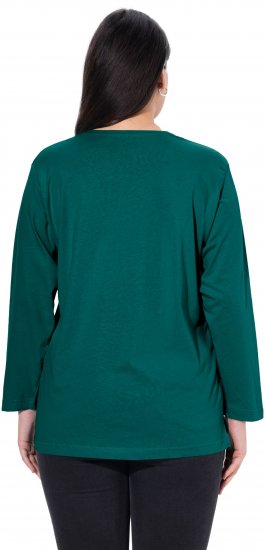 Ulla Popken Back To Basics V-Neck Relaxed Fit Cotton Tee Teal Green - Μπλουζάκια - 
