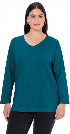 Ulla Popken Back To Basics V-Neck Relaxed Fit Cotton Tee Cerulean - Μπλουζάκια - 