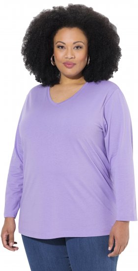 Ulla Popken Back To Basics V-Neck Relaxed Fit Cotton Tee Pale Lilac - Μπλουζάκια - 
