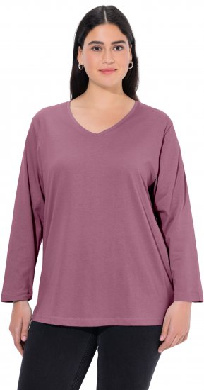 Ulla Popken Back To Basics V-Neck Relaxed Fit Cotton Tee Dark Rose - Μπλουζάκια - 
