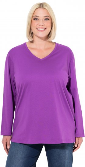 Ulla Popken Back To Basics V-Neck Relaxed Fit Cotton Tee Purple - Μπλουζάκια - 