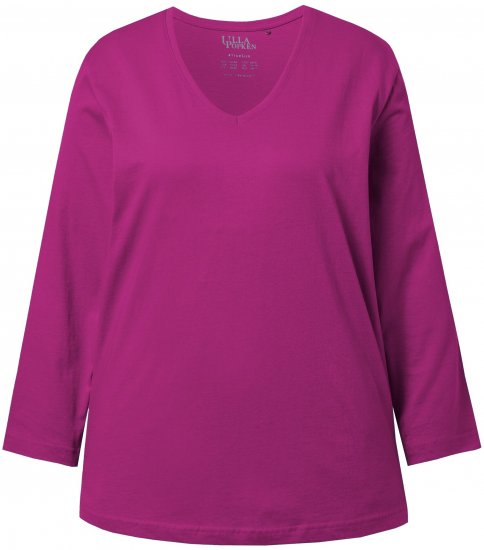 Ulla Popken Back To Basics V-Neck Relaxed Fit Cotton Tee Berry - Μπλουζάκια - 