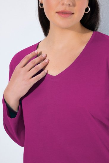 Ulla Popken Back To Basics V-Neck Relaxed Fit Cotton Tee Berry - Μπλουζάκια - Γυναικεία T-shirts