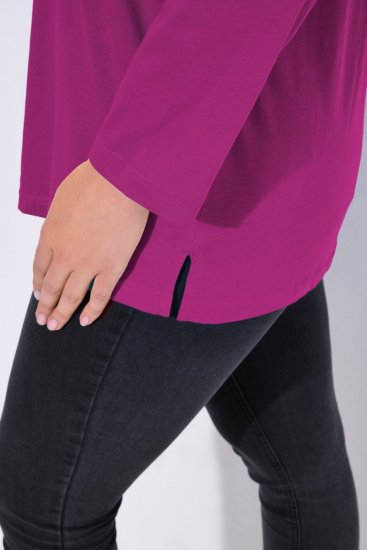 Ulla Popken Back To Basics V-Neck Relaxed Fit Cotton Tee Berry - Μπλουζάκια - Γυναικεία T-shirts
