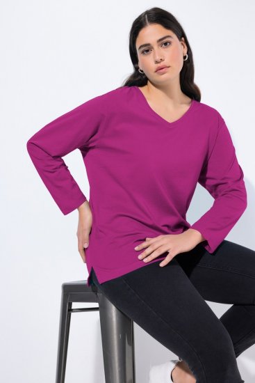 Ulla Popken Back To Basics V-Neck Relaxed Fit Cotton Tee Berry - Μπλουζάκια - Γυναικεία T-shirts