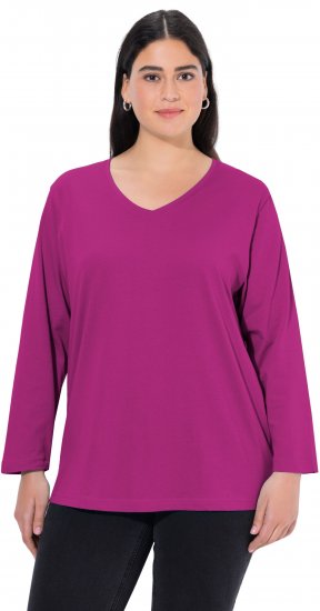 Ulla Popken Back To Basics V-Neck Relaxed Fit Cotton Tee Berry - Μπλουζάκια - 