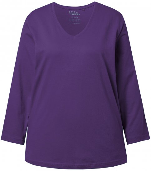 Ulla Popken Back To Basics V-Neck Relaxed Fit Cotton Tee Deep Violet - Μπλουζάκια - 