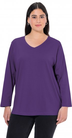 Ulla Popken Back To Basics V-Neck Relaxed Fit Cotton Tee Deep Violet - Μπλουζάκια - 