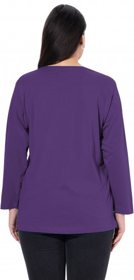 Ulla Popken Back To Basics V-Neck Relaxed Fit Cotton Tee Deep Violet - Μπλουζάκια - 