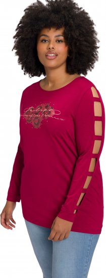 Ulla Popken Rhinestone Accent Statement Cutout Sleeve Stretch Knit Top Wine Red - Τυπωμένα T-shirts για γυναίκες - 