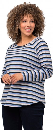 Ulla Popken Striped A-Line Long Sleeve Tee Navy Blue - Τυπωμένα T-shirts για γυναίκες - 