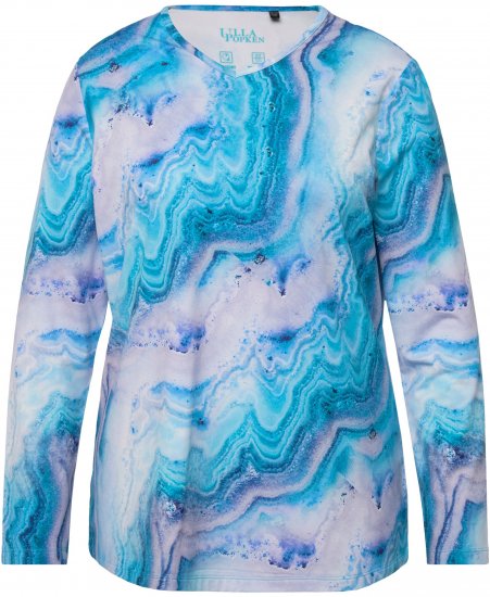 Ulla Popken Marble Ski Top with Gaiter Bright Turquoise - Τυπωμένα T-shirts για γυναίκες - 
