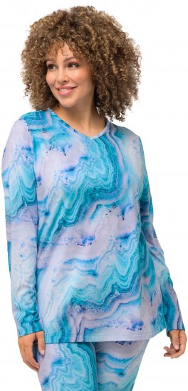 Ulla Popken Marble Ski Top with Gaiter Bright Turquoise - Τυπωμένα T-shirts για γυναίκες - 