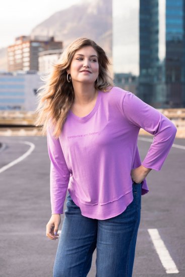 Ulla Popken Layered Look Memories Embroidered Long Sleeve Tee Amethyst - Τυπωμένα T-shirts για γυναίκες - 