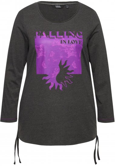 Ulla Popken Tie Hem Long Sleeve Graphic Tee Charcoal Grey Melange - Τυπωμένα T-shirts για γυναίκες - 