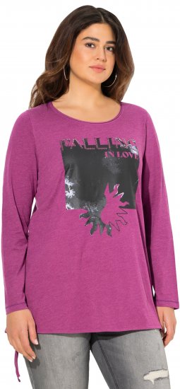 Ulla Popken Tie Hem Long Sleeve Graphic Tee Berry - Τυπωμένα T-shirts για γυναίκες - 