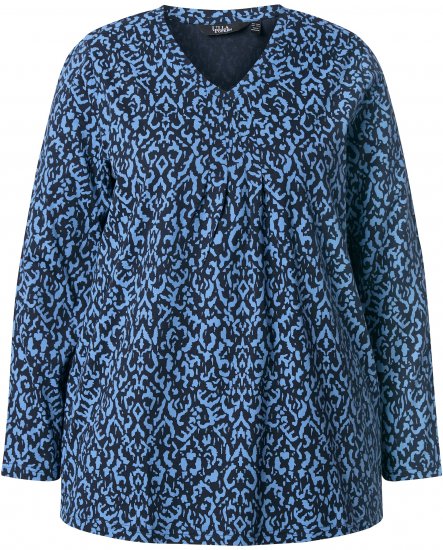 Ulla Popken Geometric Print 3/4 Sleeve Pleated Tee Navy Blue - Τυπωμένα T-shirts για γυναίκες - 